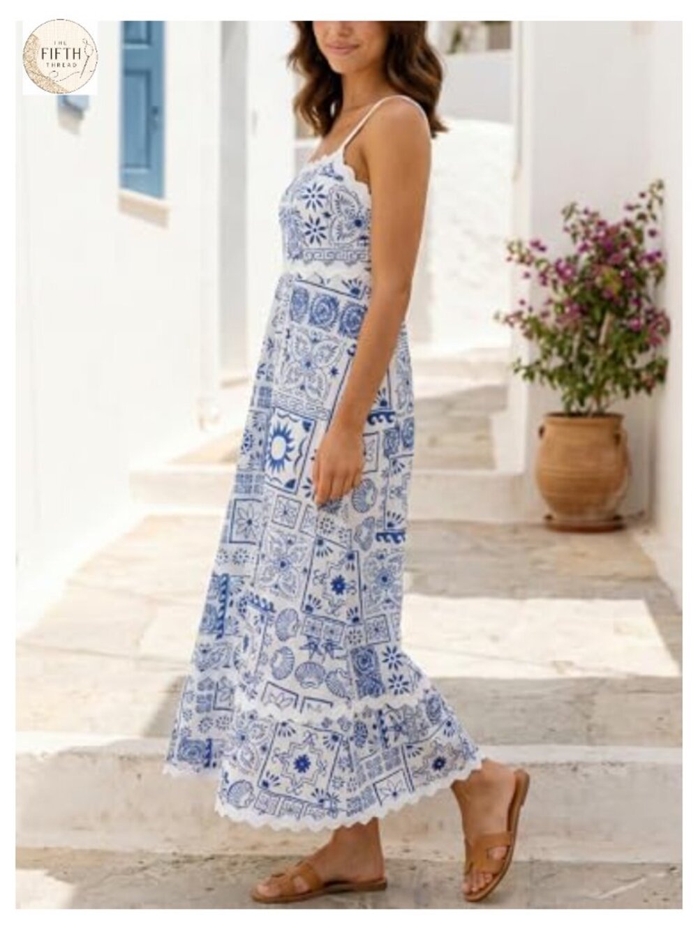 Women's Sleeveless Lemon Print Maxi Ric Rac Dress Scoop Neck